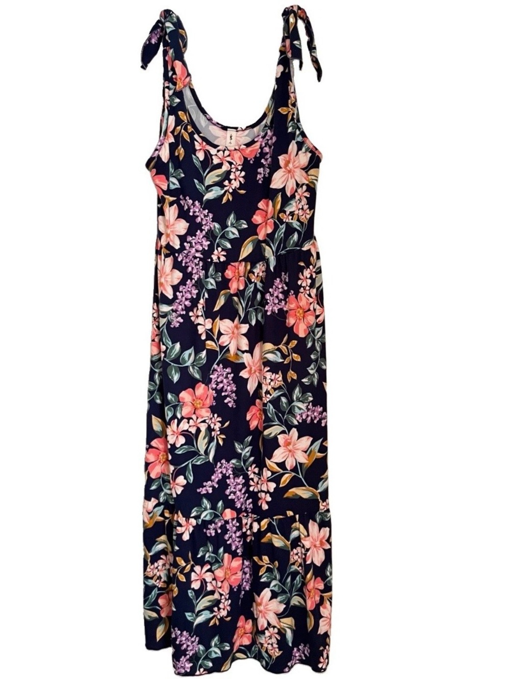 Vanilla Bay Tropical Blue Floral Dress M Shoulder Tie Colorful Vacation Party